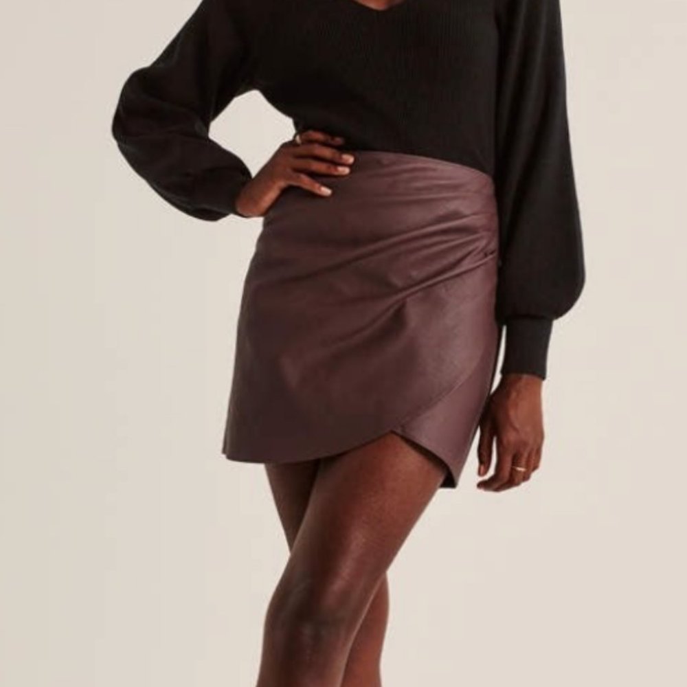 Abercrombie Brown Leather Wrap Front Mini Skirt - Size L